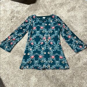 Floral Teal Dress with Bell Sleeves